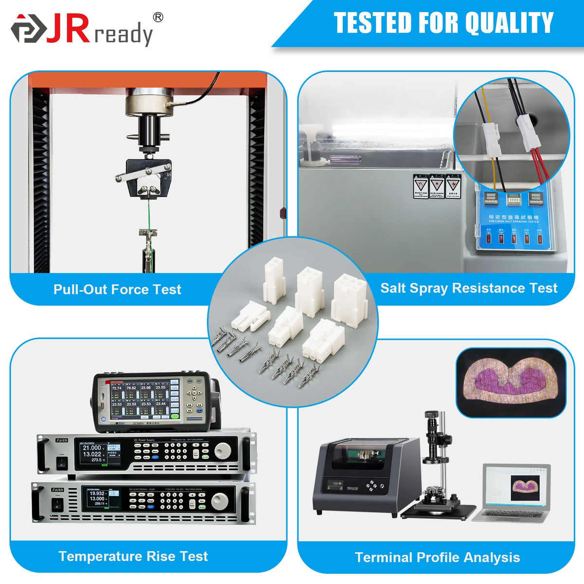 JRready connectors beside ruler for scale to visualize size and plan wire routing