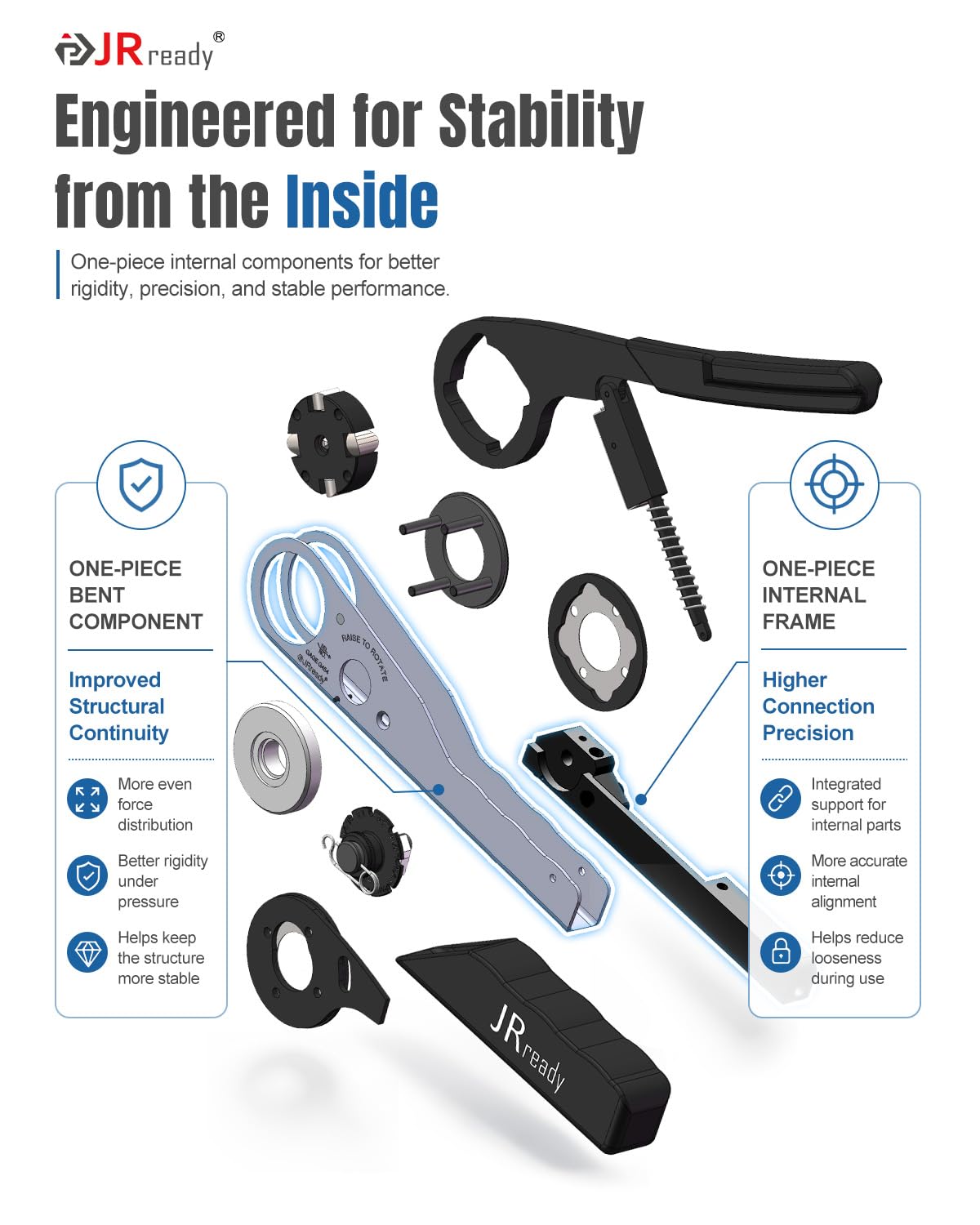 JRready next to ruler for scale showing lightweight, portable crimper dimensions