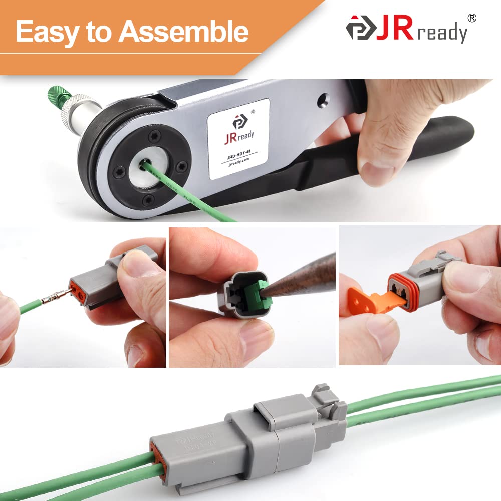 JRready crimping in use with terminals installed demonstrating secure connections and proper tool use