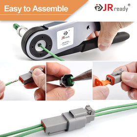JRready crimping in use with terminals installed demonstrating secure connections and proper tool use