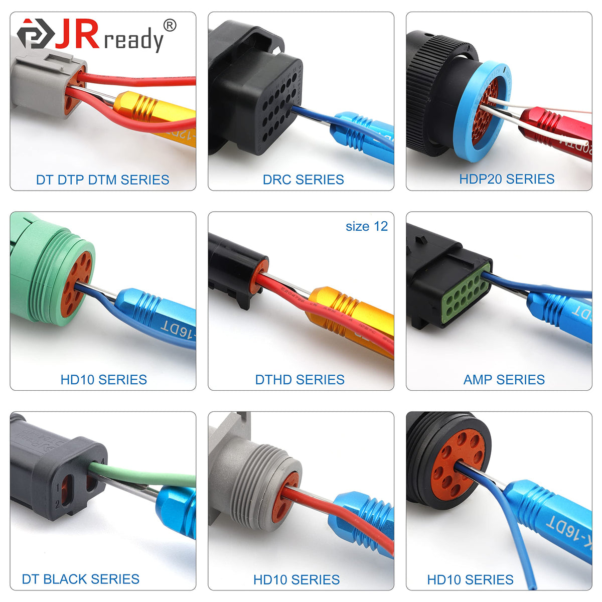 JRready tools in use on a DT connector demonstrating precise terminal removal without damage