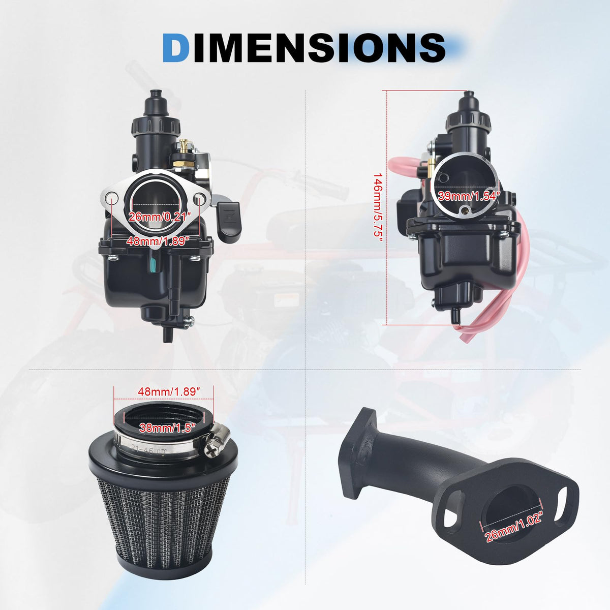 JSCJCAS VM22 with 38mm air filter attached for cleaner intake protection