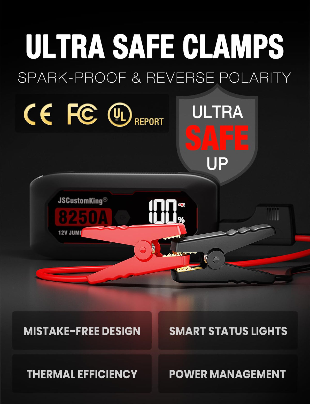 JSCUSTOMKING large 3.2-inch HD screen displaying battery percentage and voltage for clear monitoring