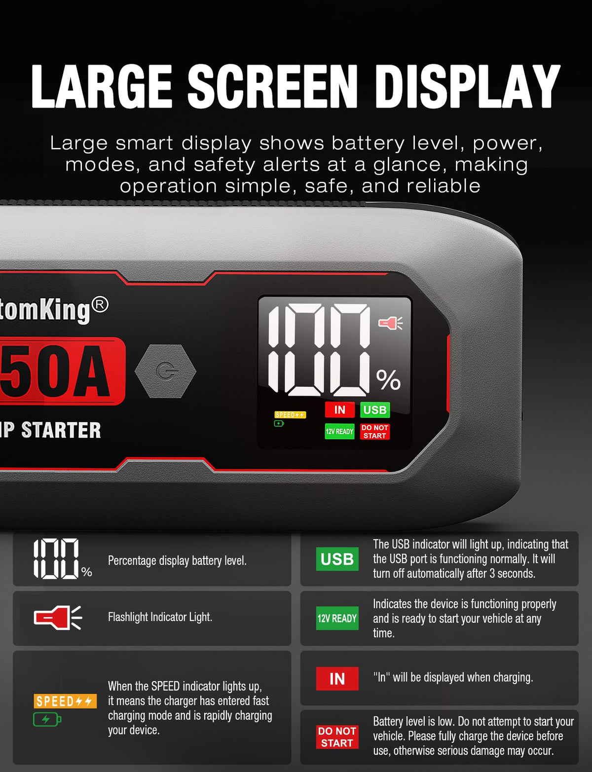 JSCUSTOMKING jump starting a diesel truck, high peak amps for dependable engine starts