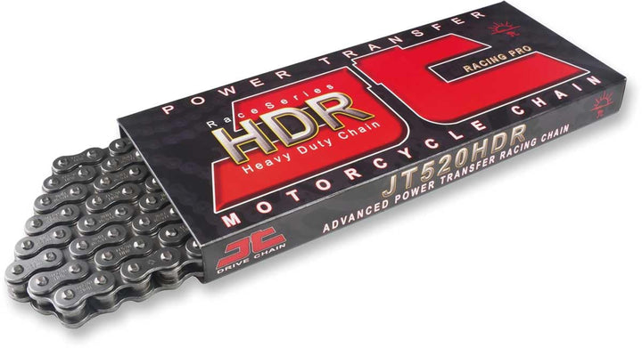 JT chain front packaging showing 132-link black steel chain and specification label, durable build
