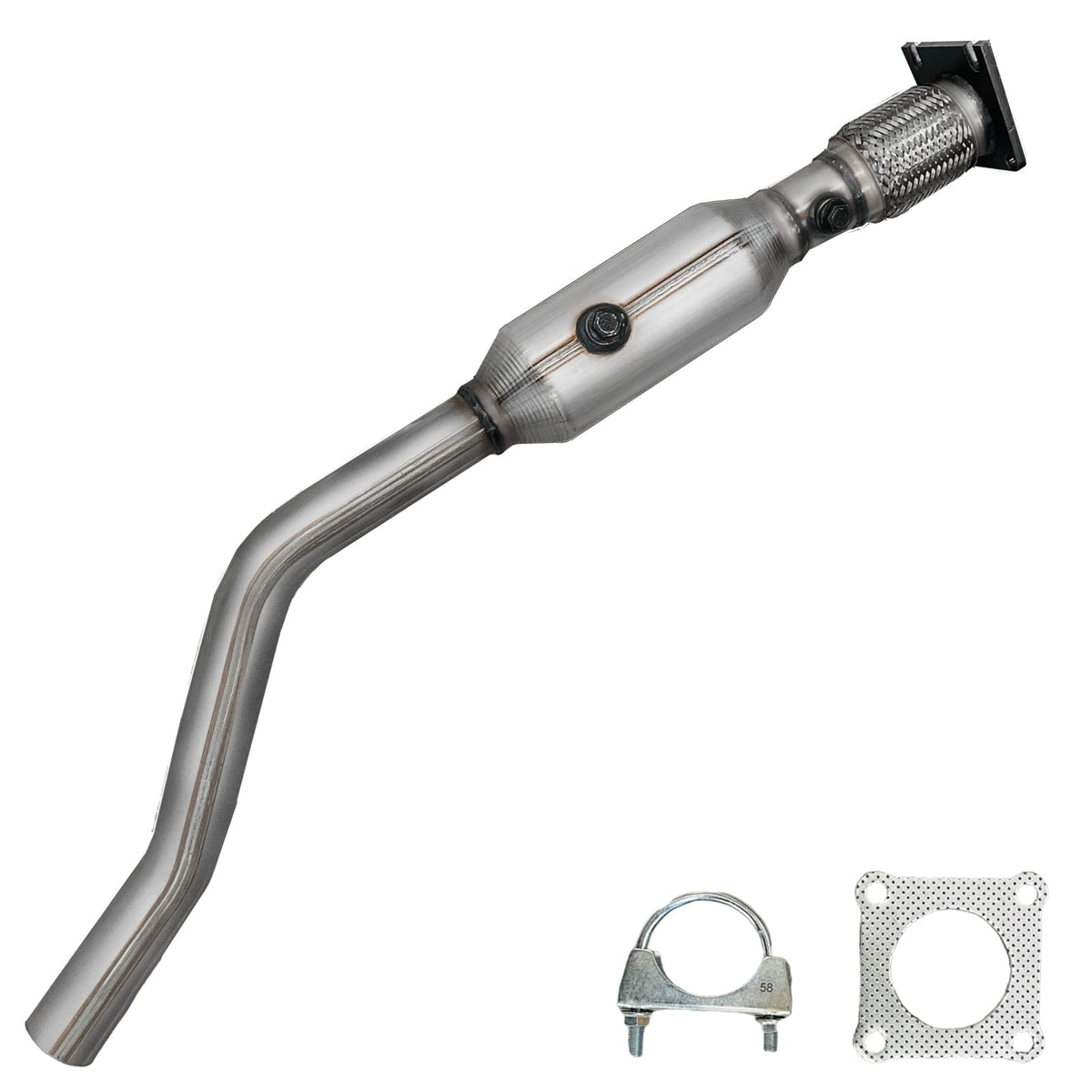 JT Exhaust front packaging view showing replacement catalyst and clear fitment benefit