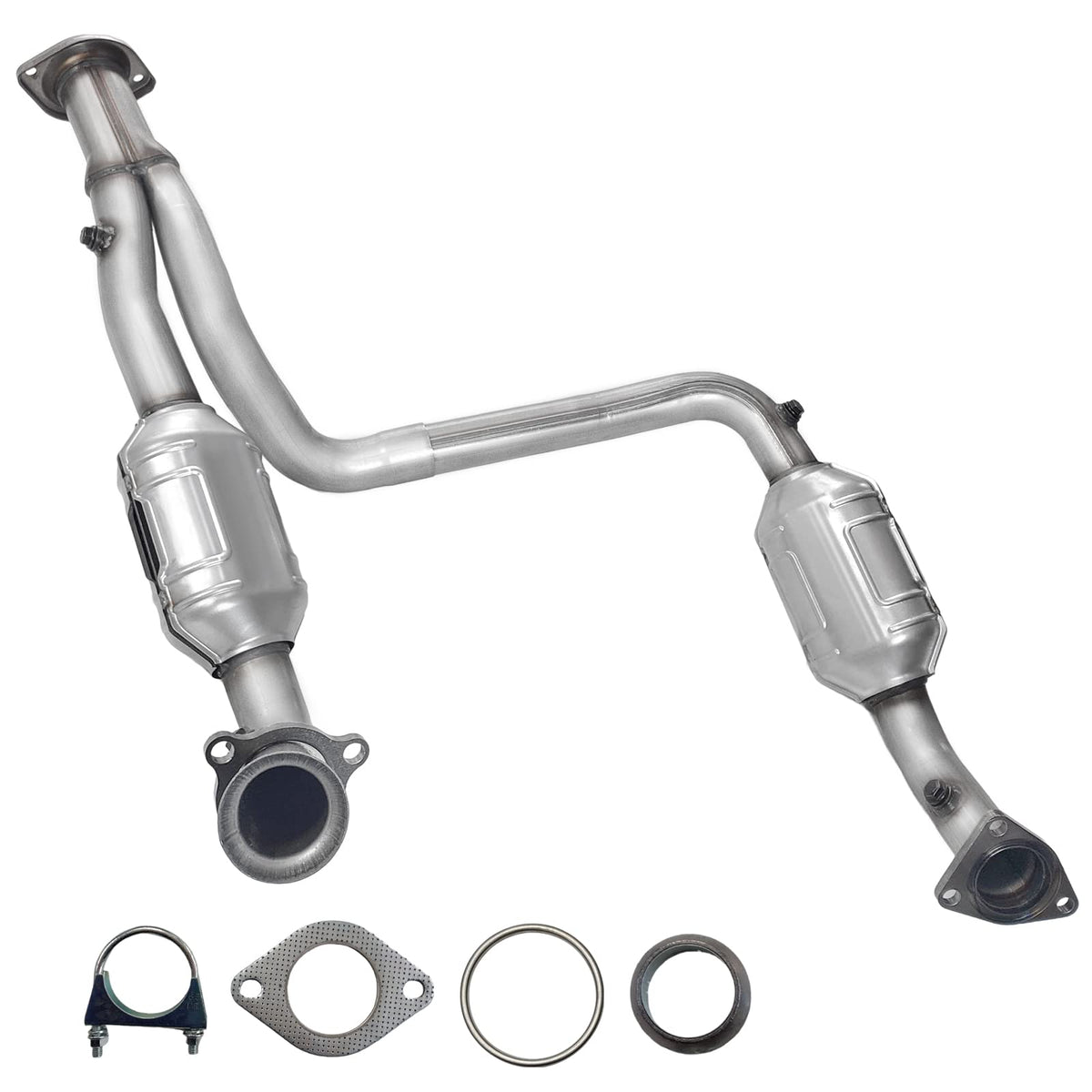 JT front view catalytic converter showing flanges and direct-fit benefits