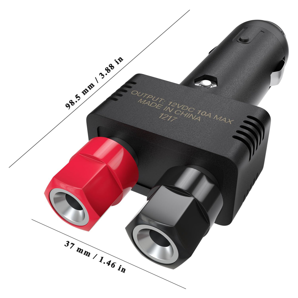 Jtron plug inserted in vehicle console for quick portable power benefit