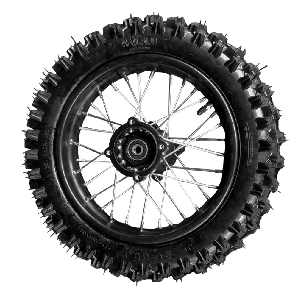 Julymoda wheel beside axle for scale demonstrating 12-inch sizing and 12mm bearing match