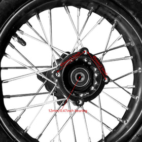 Julymoda rear wheel mounted on pit bike illustrating correct fit and ride-ready setup