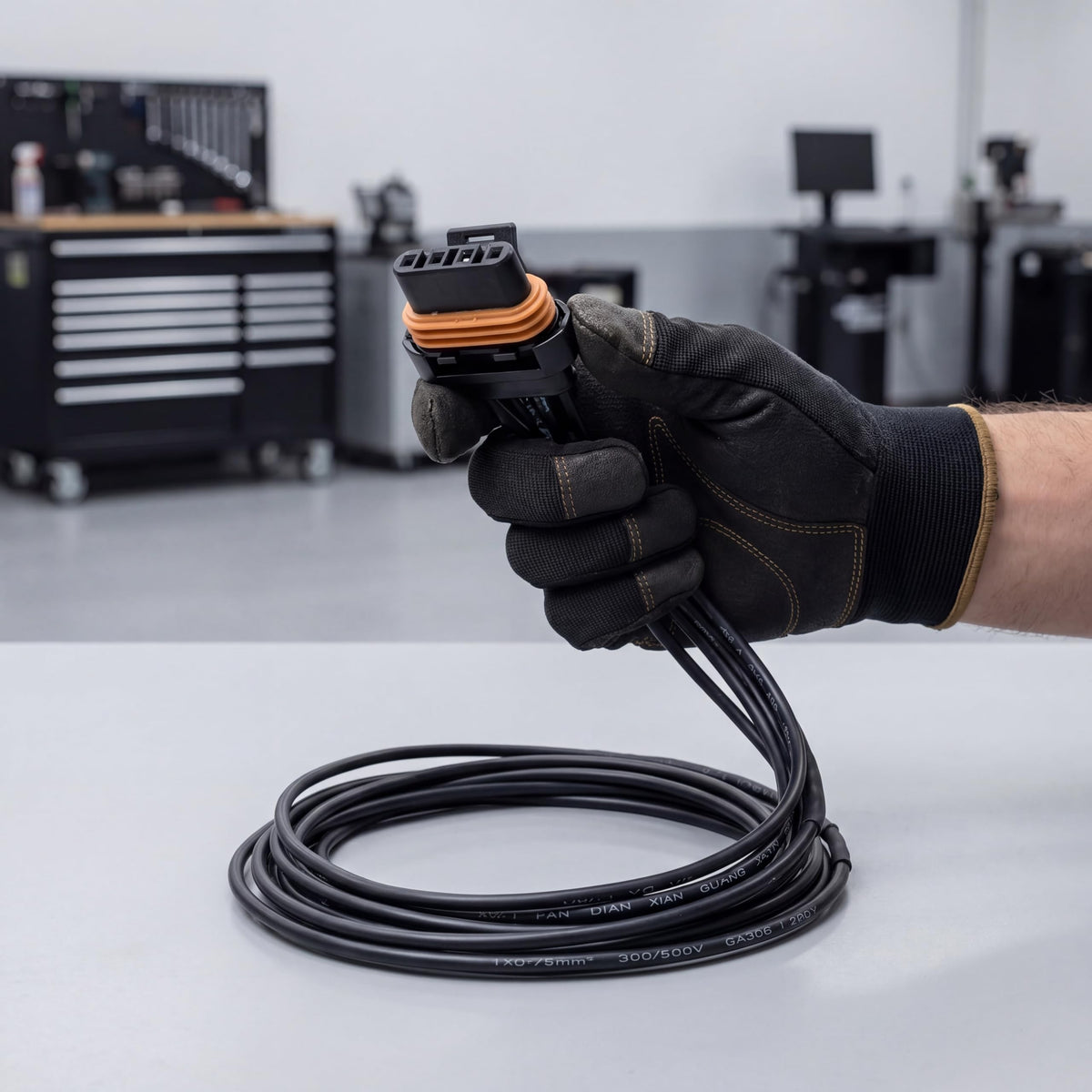 JUNRUO pigtail plugged into alternator demonstrating compatibility benefit
