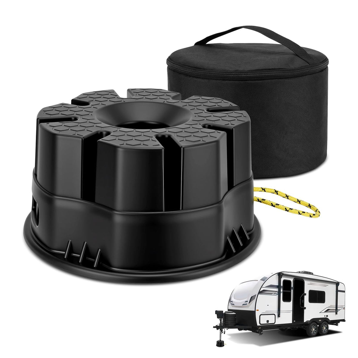 JURPLIX front view of jack block showing robust design and travel convenience