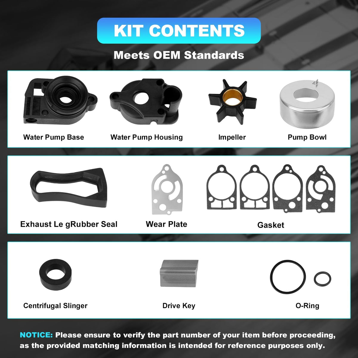 JURPLIX kit components laid out to show included gaskets seals and hardware for easy installation