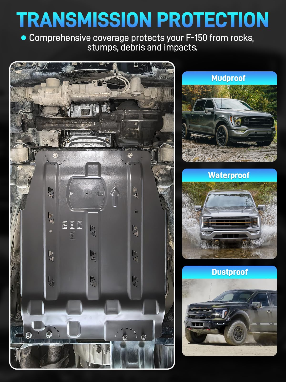 JURPLIX skid plate installed under truck protecting transmission benefit