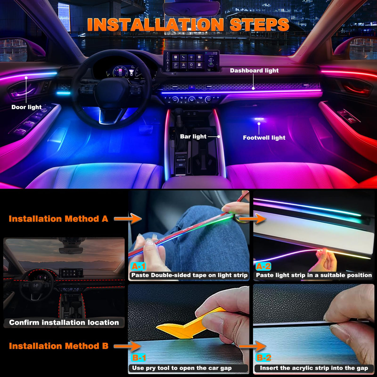 Jushope lights under seat installation demonstrating discreet placement and enhanced footwell visibility