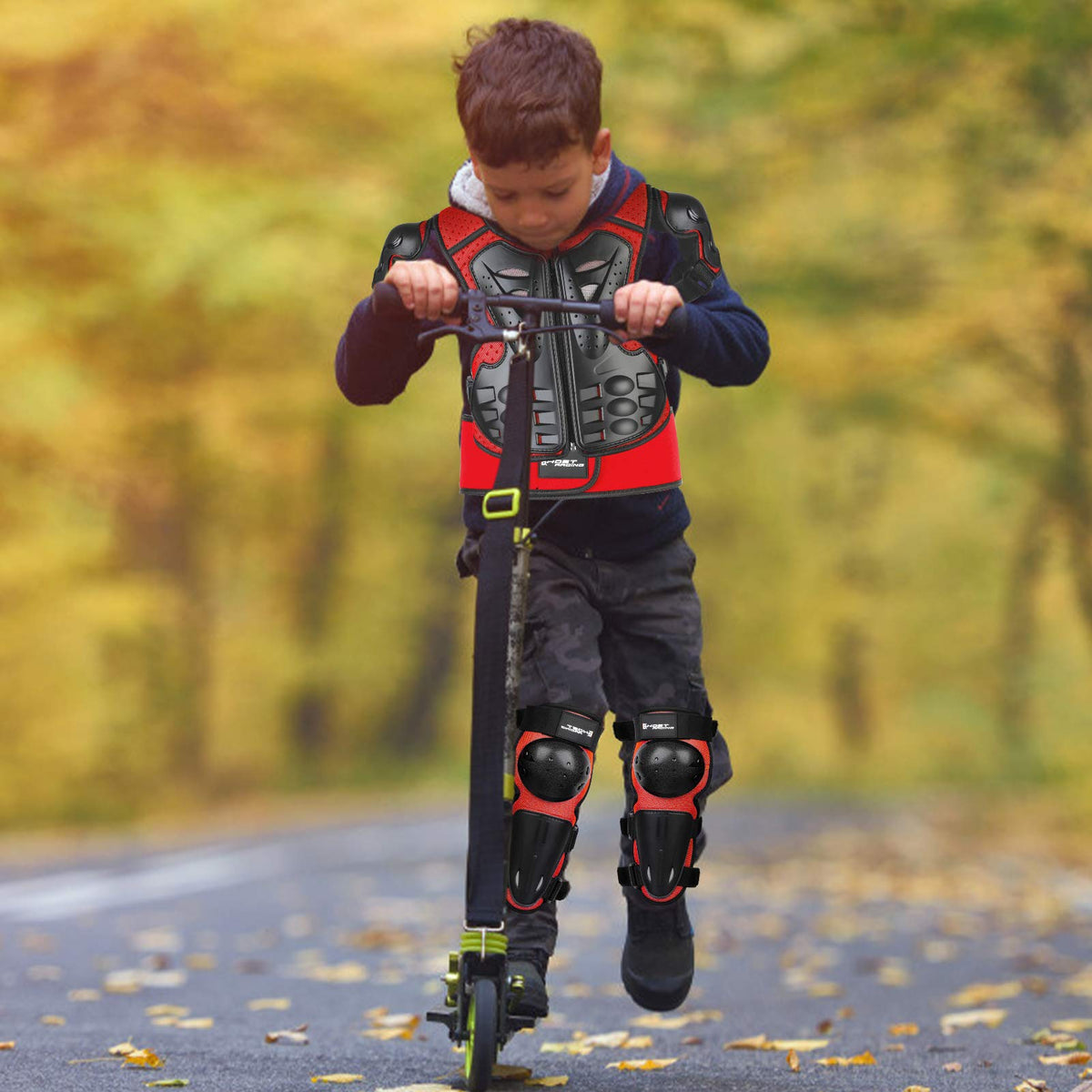 JUSTDOLIFE child wearing set while riding demonstrating active protection