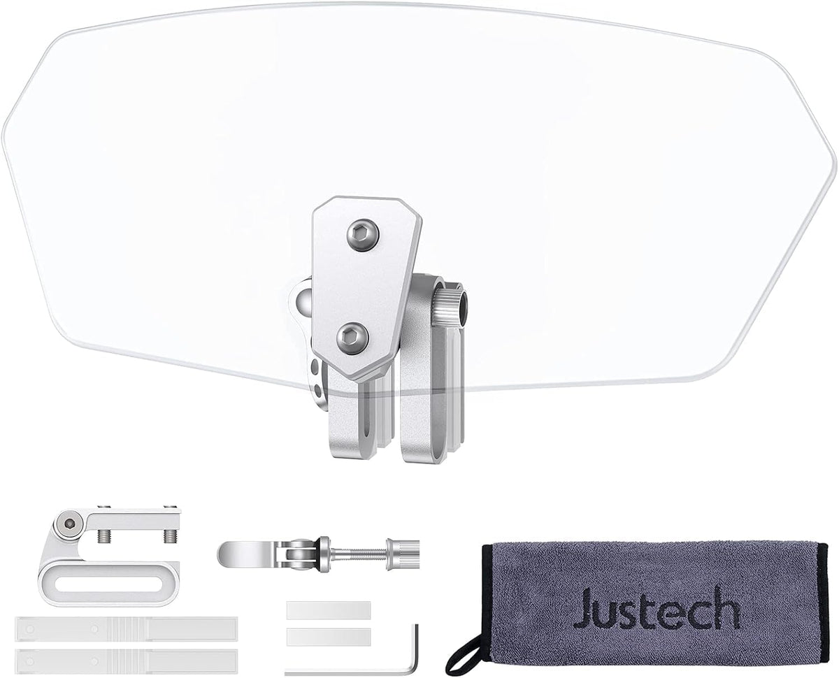 Justech clear extender front view showing sleek finish and improved wind coverage