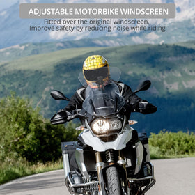Justech windshield extender installed on a sportbike reducing rider buffeting