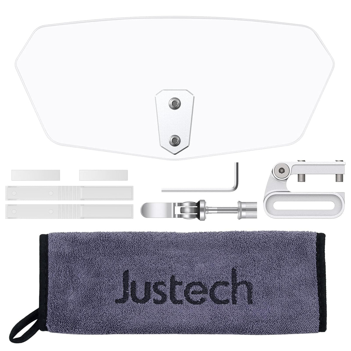 Justech packaging and microfiber towel showing ready-to-install convenience