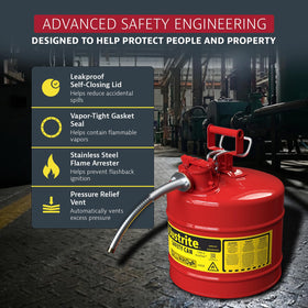 Justrite stainless steel flame arrester detail reducing flashback risk for safer storage