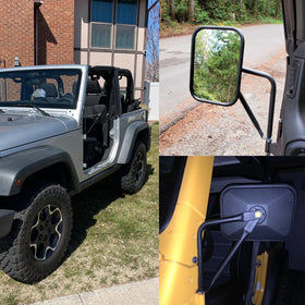 JUSTTOP mirrors in use on a Wrangler during trail drive for safe doors-off visibility