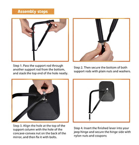 JUSTTOP mirror held in hand to show size and durable steel arm construction