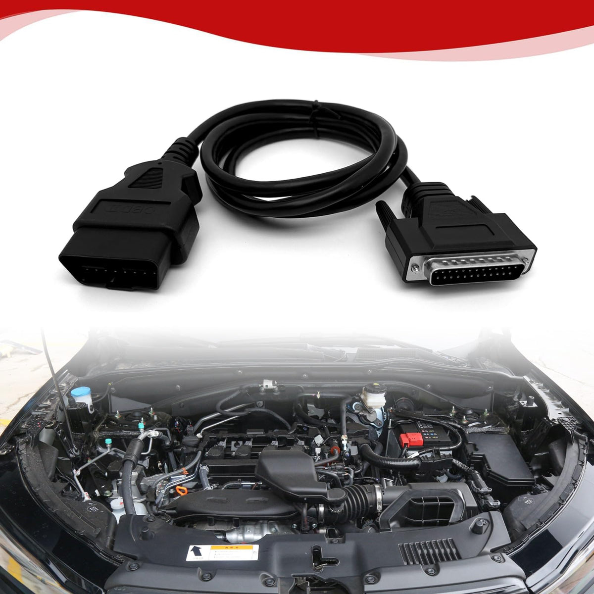 JUTA cable in use connected to car OBD port and scanner, stable diagnostics