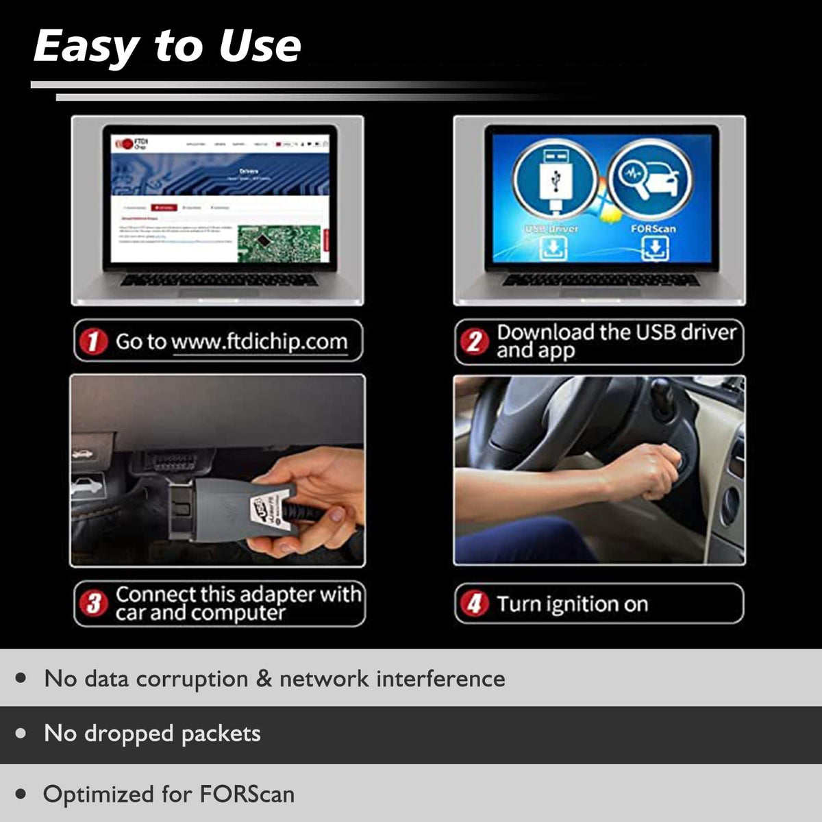 JUTA VLINKER FS packaging and label showing FORScan recommendation and clear compatibility benefit