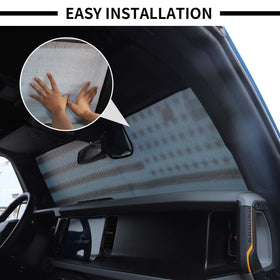 JWWY folded sunshade tucked into pouch for compact storage and portability