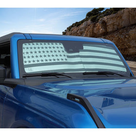 JWWY sunshade installed inside Bronco reducing glare and interior heat