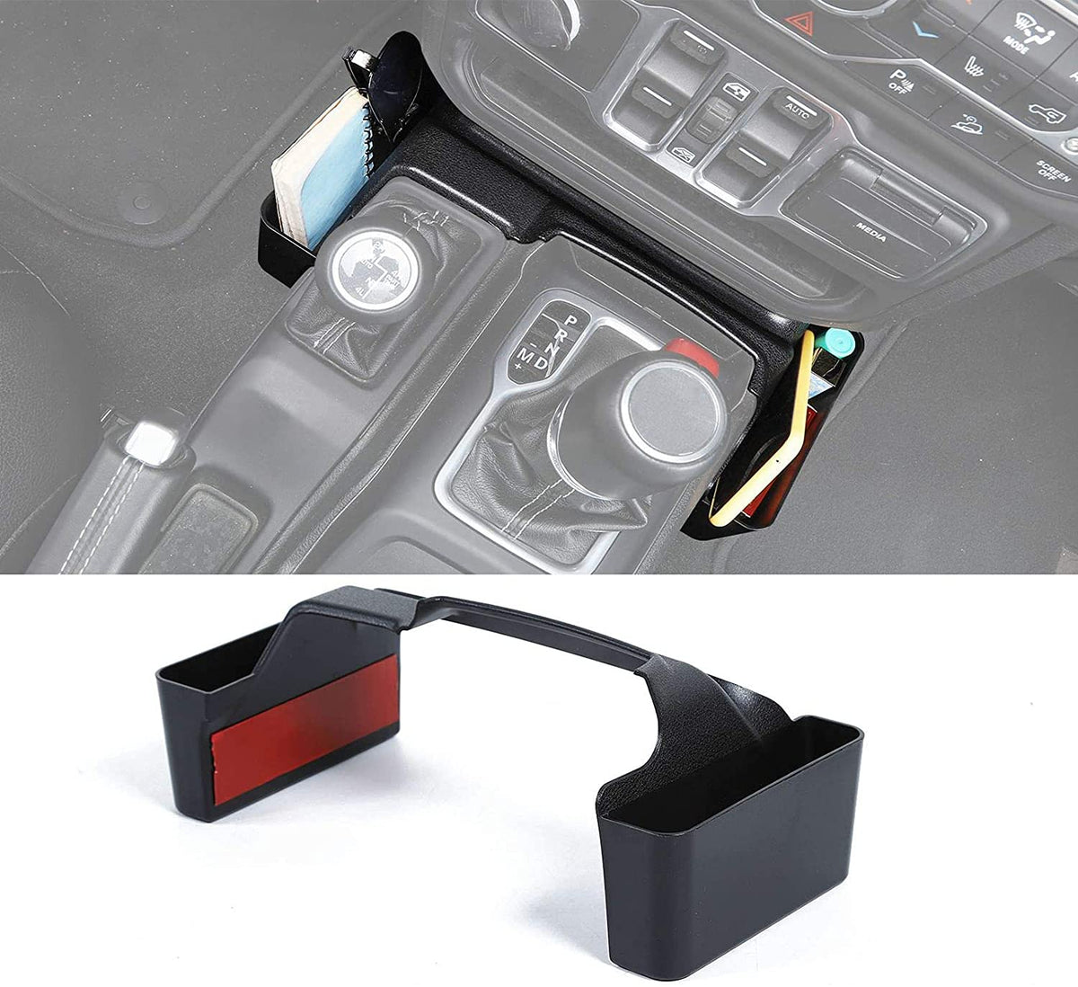 JWWY front view of center console tray showing neat storage and easy access