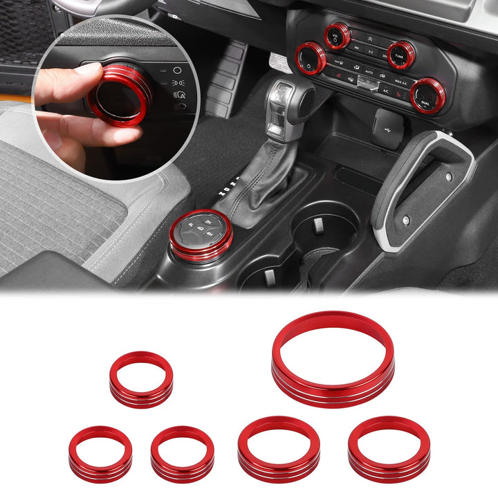 JWWY red knob covers front view showing full six-piece kit and color
