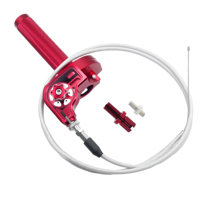 JXPANG throttle front view showing red anodized finish and clean profile for style