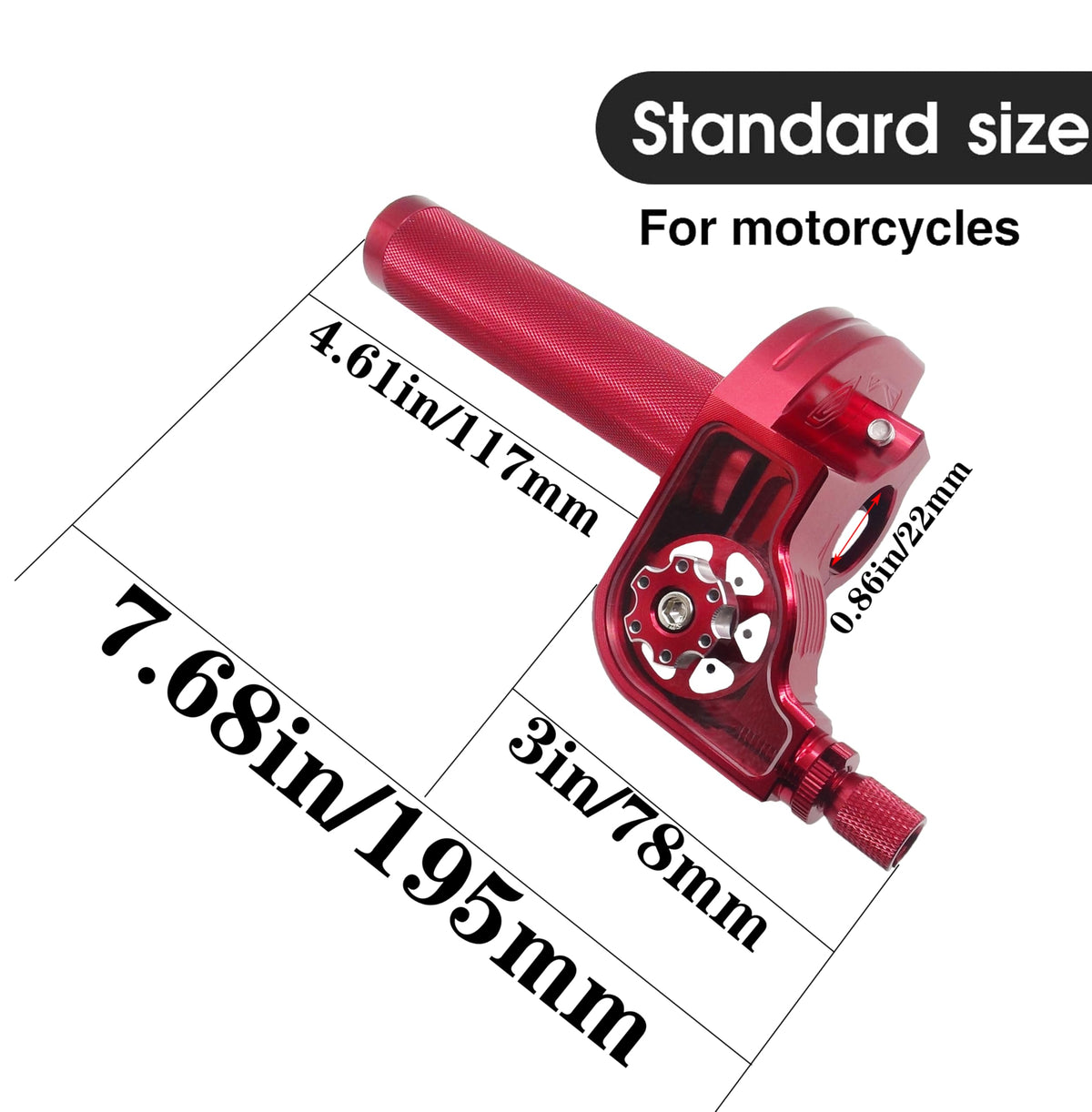 JXPANG throttle next to ruler for scale showing compact 22mm fitment