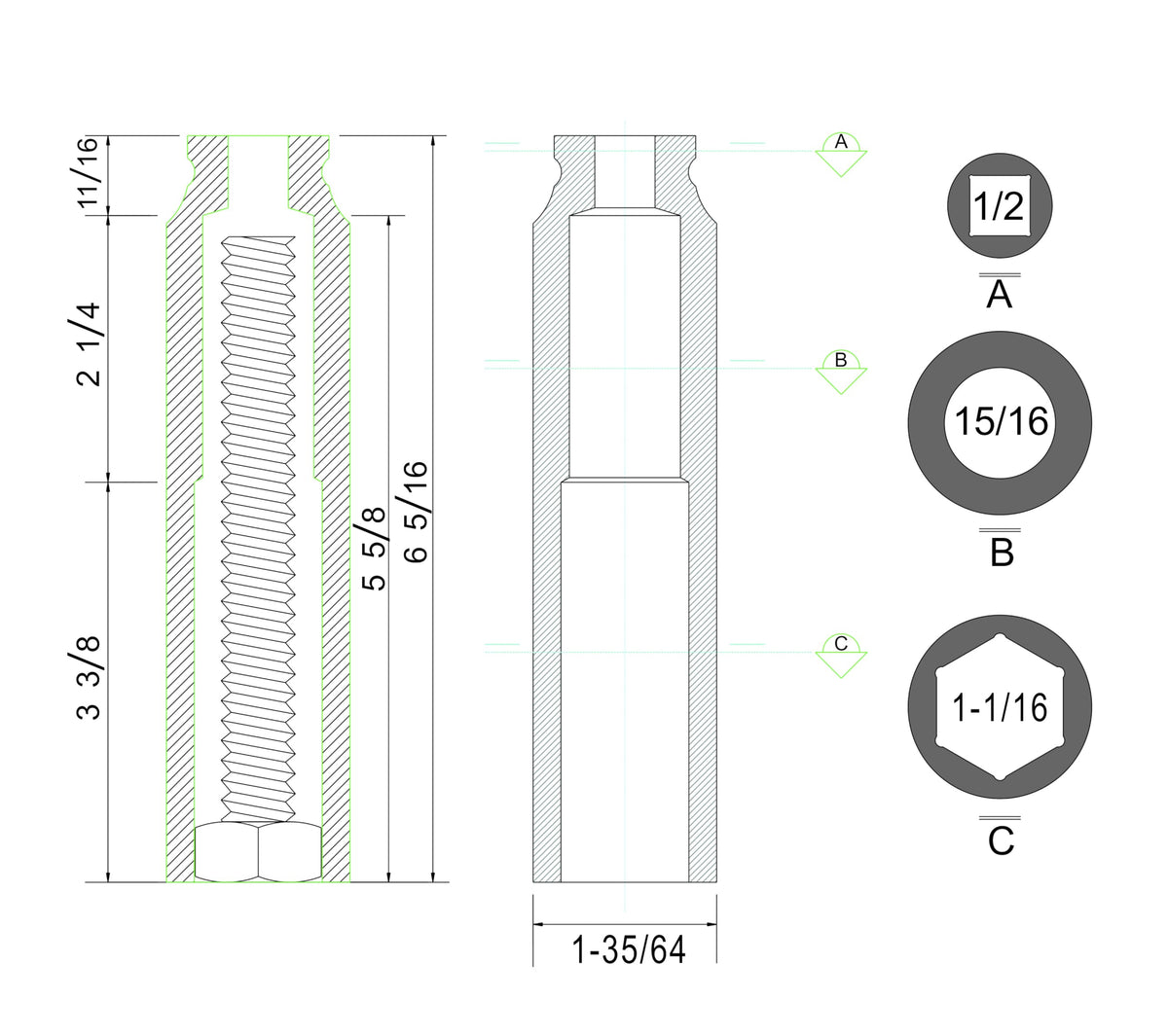 JXHONG close-up of socket end showing 6-point profile and radius corners, reduces rounding