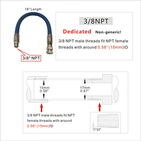 JXHONG 18-inch hose laid beside ruler showing length for safer oil routing