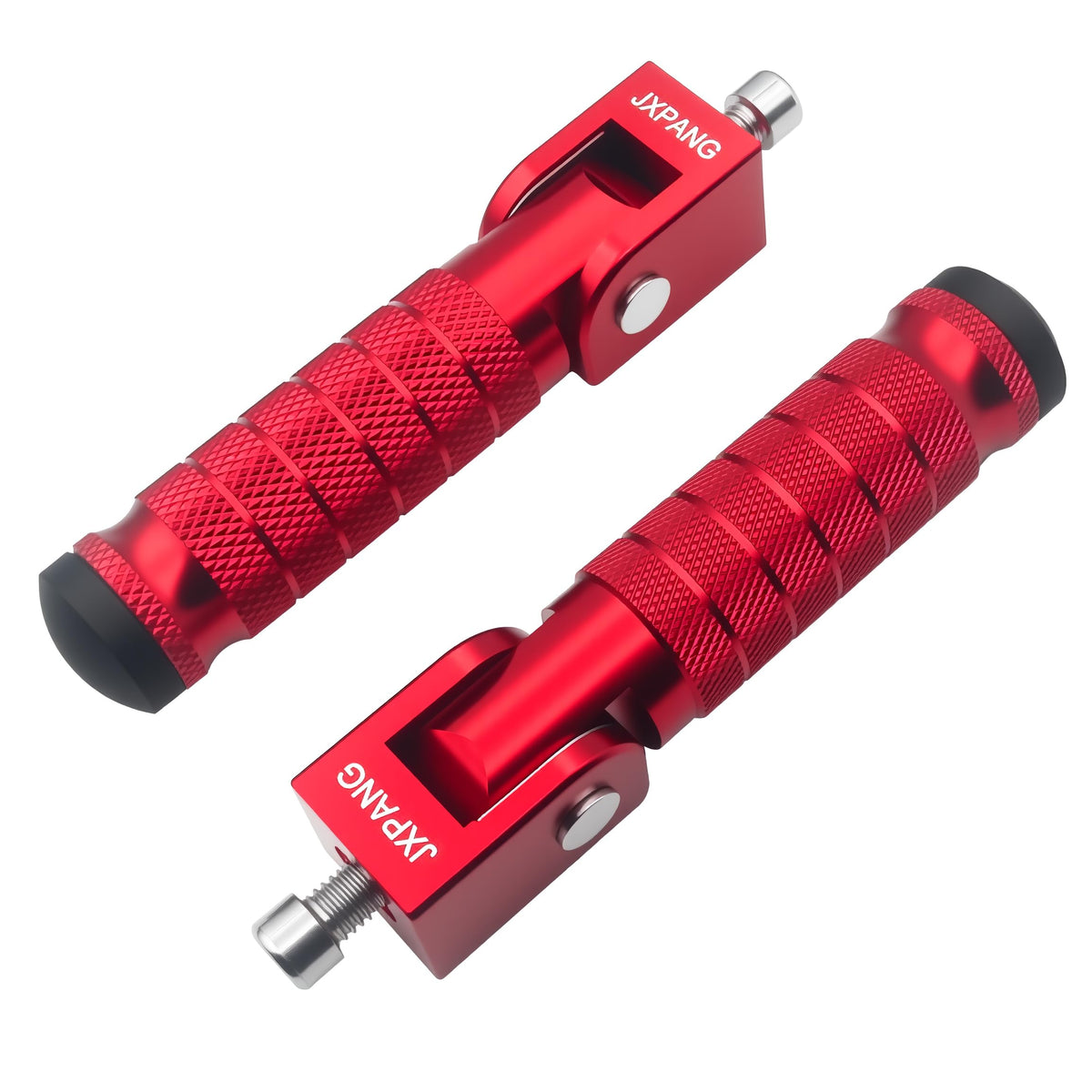 JXPANG front view of red foot pegs showing profile and mounting ease