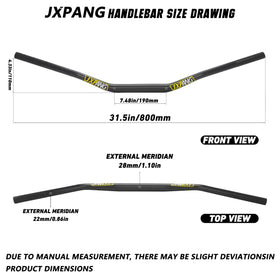 JXPANG handlebar measurements showing 800mm length and 110mm rise for correct fit