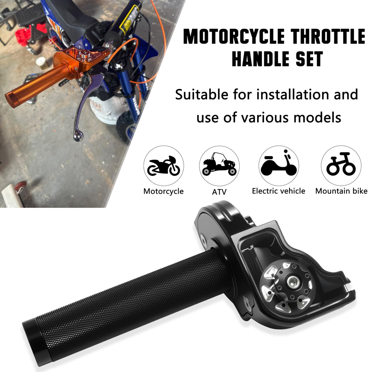 JXPANG throttle mounted on dirt bike handlebar demonstrating fitment benefit