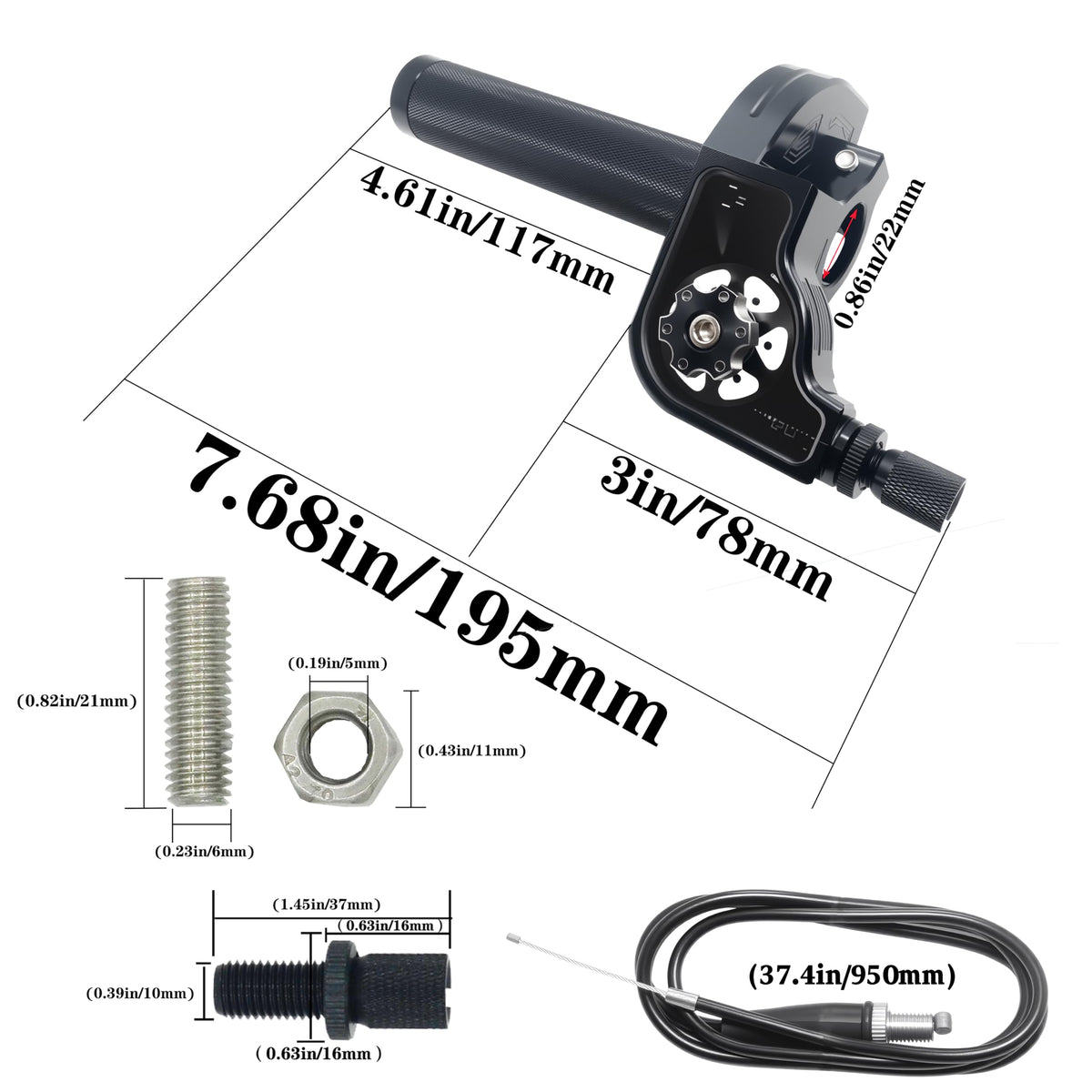 JXPANG throttle beside coin for scale to show compact, lightweight design