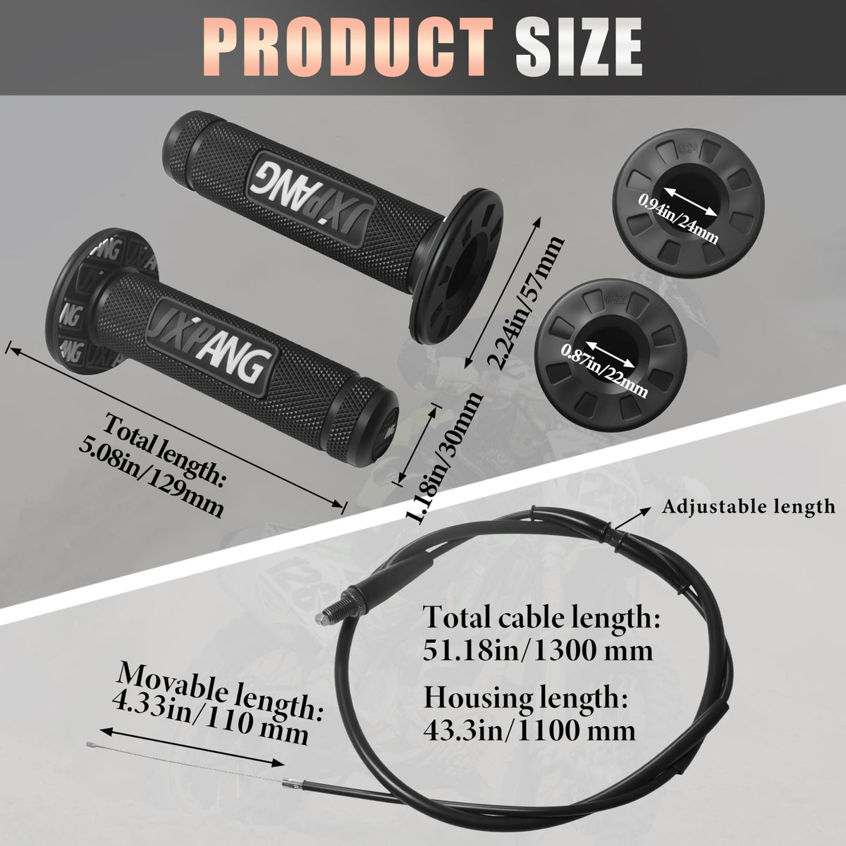JXPANG throttle shown on handlebar for scale and universal 7/8" fit confirmation