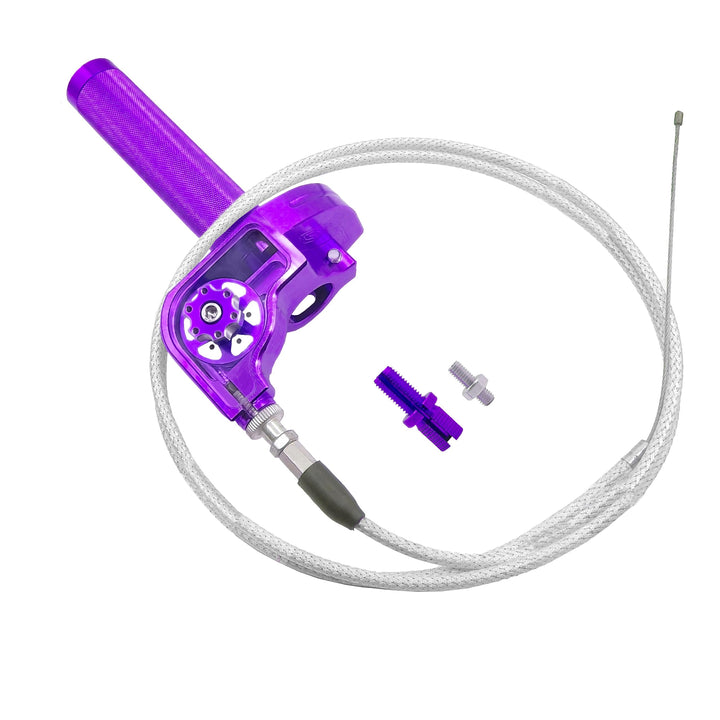 JXPANG front assembly showing purple CNC throttle grip and clean finish benefit