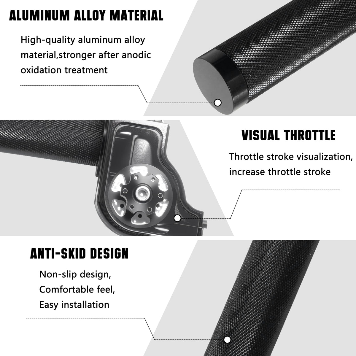 JXPANG throttle grip side profile displaying slim CNC aluminum body for durability