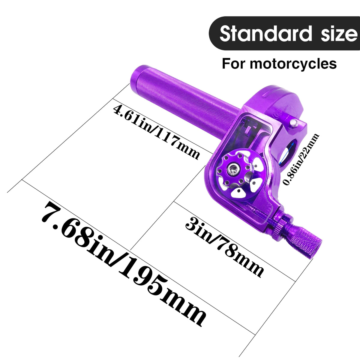 JXPANG throttle next to ruler showing 22mm fit and precise sizing benefit