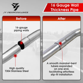 JY PERFORMANCE close-up of 90 degree mandrel bend showing smooth internal curve benefit