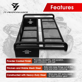 JY PERFORMANCE basket mounted on ATV demonstrating secure cargo carrying benefit