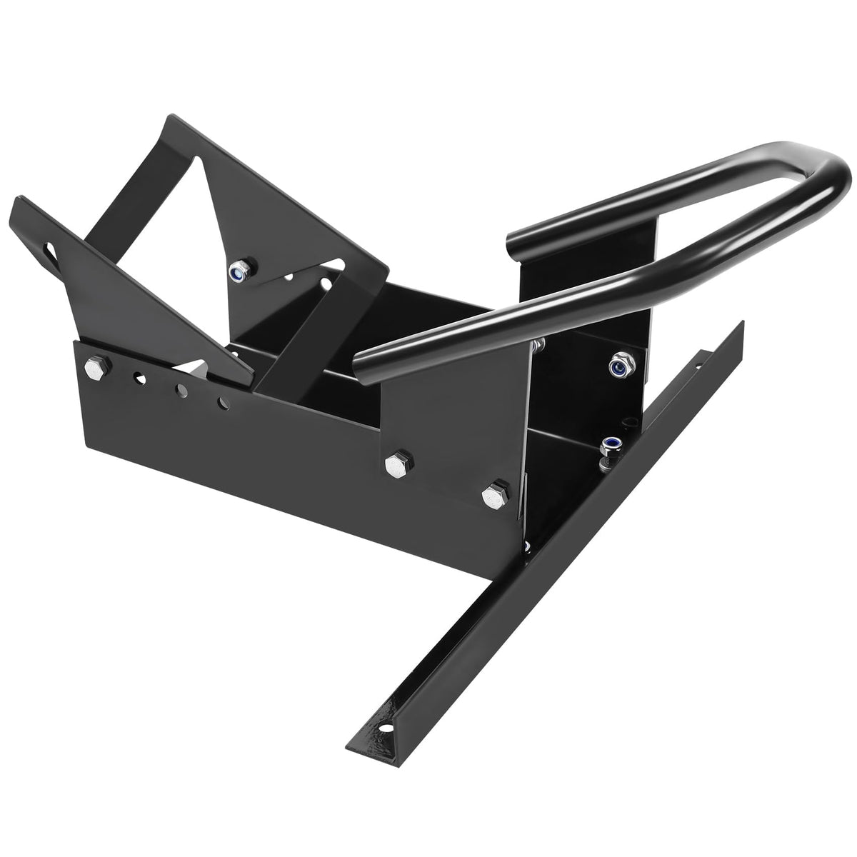 JY PERFORMANCE front view of wheel chock showing upright cradle and base — secure transport