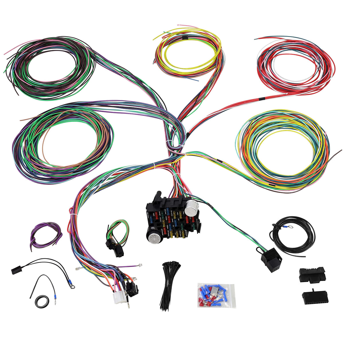 JY PERFORMANCE front view of harness and fuse block showing organized layout and quick install
