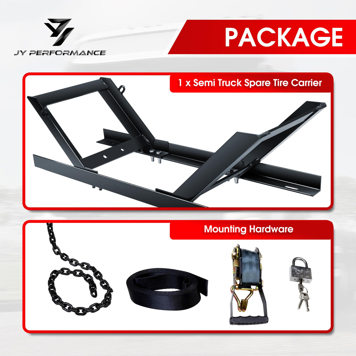 JY PERFORMANCE installation on Class 8 chassis showing bolt-on hardware