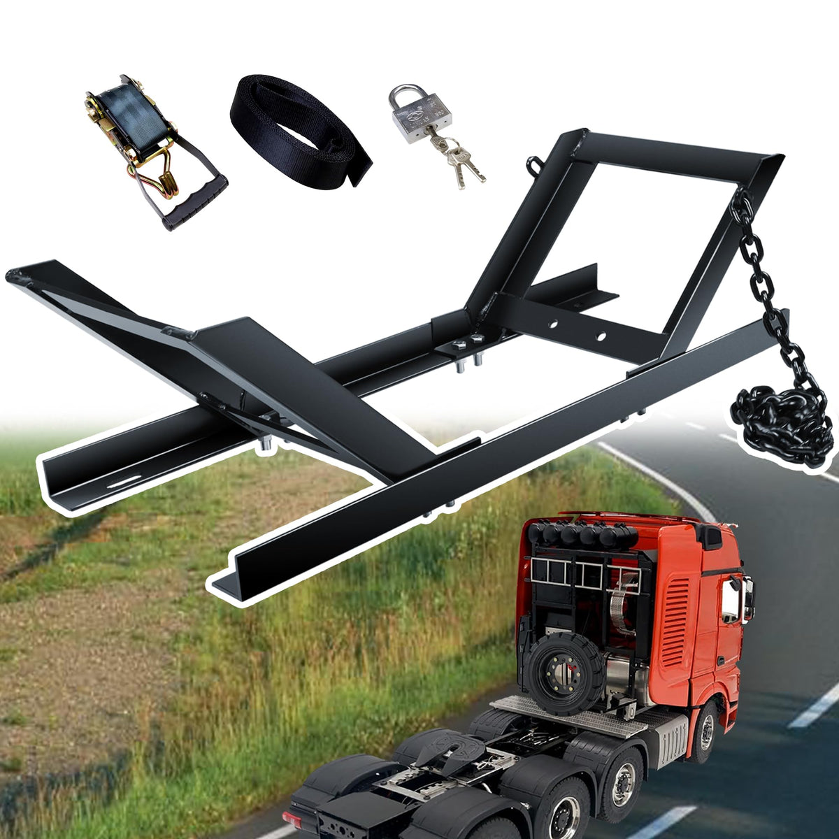 JY PERFORMANCE lifestyle shot of truck on highway with mounted spare rack